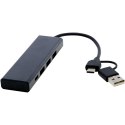 Rise hub USB 2.0 z aluminium pochodzącego z recyklingu z certyfikatem RCS czarny (12434490)