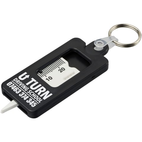 Kym brelok do kluczy z materiałów z recyklingu w kształcie narzędzia do pomiaru bieżnika opon czarny