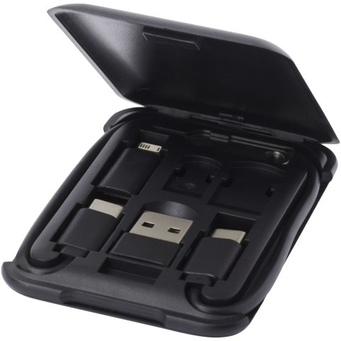 Savvy modułowy kabel do ładowania z tworzyw sztucznych pochodzących z recyklingu z uchwytem na telefon czarny