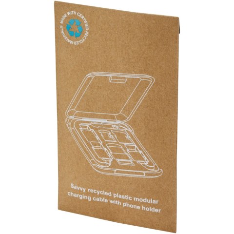 Savvy modułowy kabel do ładowania z tworzyw sztucznych pochodzących z recyklingu z uchwytem na telefon czarny