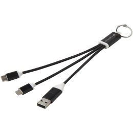 Metal kabel do ładowania 4 w 1 z aluminium z recyklingu z łańcuchem do kluczy czarny (12438290)