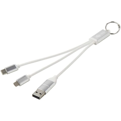 Metal kabel do ładowania 4 w 1 z aluminium z recyklingu z łańcuchem do kluczy srebrny