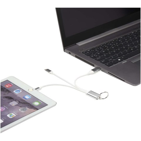 Metal kabel do ładowania 4 w 1 z aluminium z recyklingu z łańcuchem do kluczy srebrny