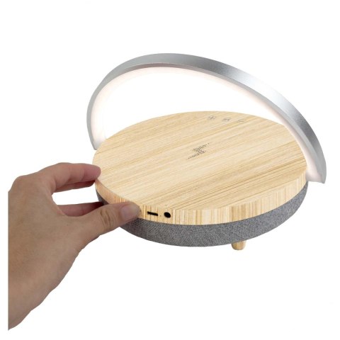 Prixton głośnik Bluetooth® 10 W 4 w 1 ze światłem LED i podstawą do ładowania bezprzewodowego drewno Prixton głośnik Bluetooth® 10 W 4 w 1 ze światłem LED i podstawą do ładowania bezprzewodowego drewno
