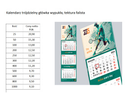 Kalendarz trójdzielny- główka wypukła, tektura falista