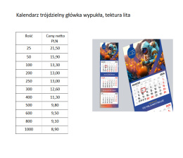 Kalendarz trójdzielny główka wypukła tektura lita