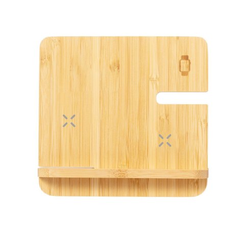 Bambusowa ładowarka bezprzewodowa 15W, 3 w 1, stojak na telefon