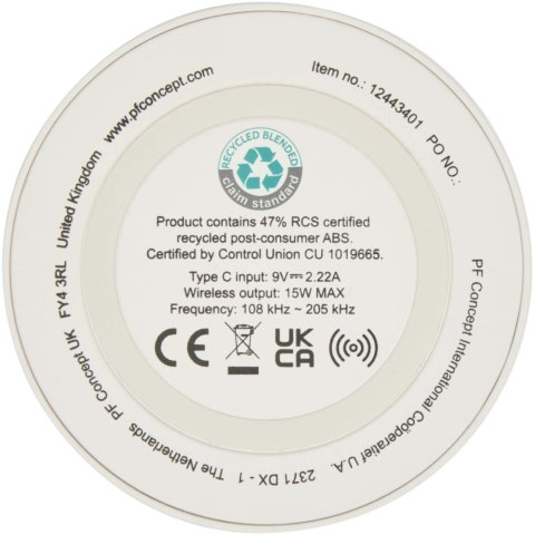 Freal bezprzewodowa ładowarka indukcyjna 15 W z tworzyw sztucznych pochodzących z recyklilngu biały