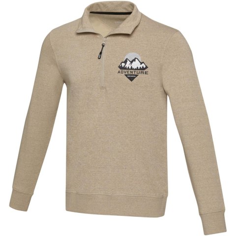 Tin sweter unisex Aware™ z materiałów z recyklingu z zamkiem błyskawicznym na 1/4 długości oatmeal