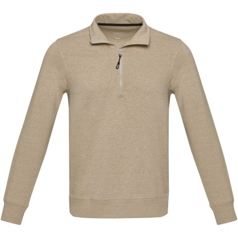 Tin sweter unisex Aware™ z materiałów z recyklingu z zamkiem błyskawicznym na 1/4 długości oatmeal