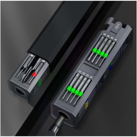 Wkrętak i 30-częściowy zestaw naprawczy SCX.design T20 w aluminiowej obudowie czarny