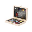 Zestaw do malowania i rysowania, 24 el., kredki, ołówek, gumka do mazania, temperówka, farbki akwarelowye, pędzelek, drewniane p
