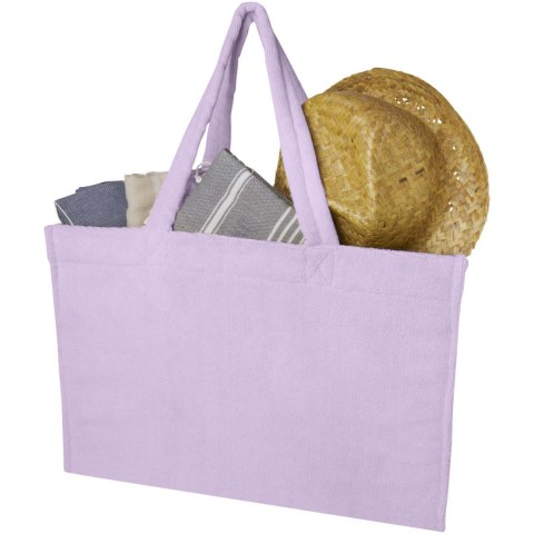 Torba plażowa Siam z materiału frotte z recyklingu GRS, o pojemności 13 l liljowy