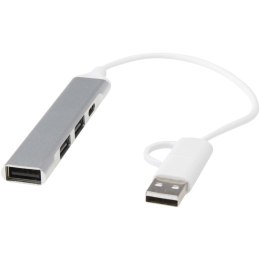 Alkaid 4-portowy hub USB-A i typu C z podwójnym wejściem wykonany z aluminium z recyklingu srebrny
