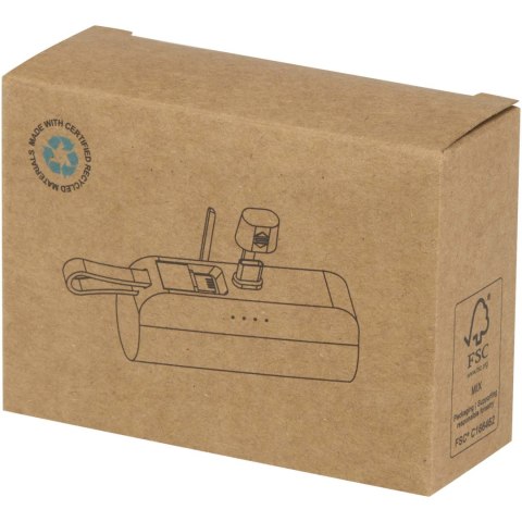 Alnair powerbank o pojemności 5000 mAh i mocy 10 W, wykonany z tworzyw sztucznych pochodzących z recyklingu, z wbudow