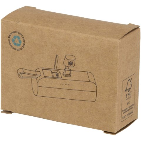 Alnair powerbank o pojemności 5000 mAh i mocy 10 W, wykonany z tworzyw sztucznych pochodzących z recyklingu, z wbudow