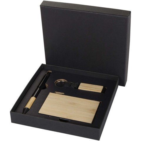 Minka zestaw upominkowy zawierający długopis wykonany z aluminium z recyklingu z certyfikatem RCS, łańcuch do kluczy oraz ramka 