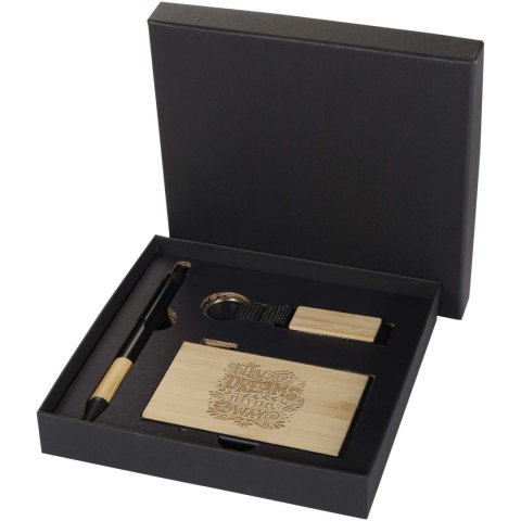 Minka zestaw upominkowy zawierający długopis wykonany z aluminium z recyklingu z certyfikatem RCS, łańcuch do kluczy oraz ramka 