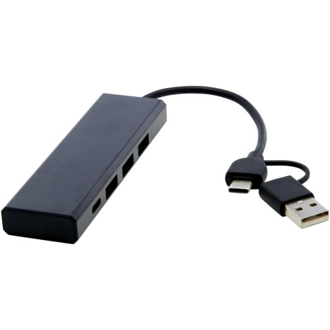 Rise hub USB 2.0 z aluminium pochodzącego z recyklingu z certyfikatem RCS czarny