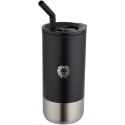 Grayson izolowany kubek z certyfikatem RCS z recyklingu o pojemności 480 ml z silikonową słomką czarny
