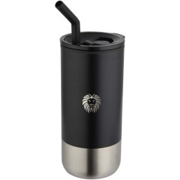 Grayson izolowany kubek z certyfikatem RCS z recyklingu o pojemności 480 ml z silikonową słomką czarny