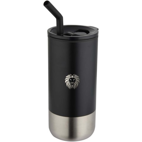 Grayson izolowany kubek z certyfikatem RCS z recyklingu o pojemności 480 ml z silikonową słomką czarny