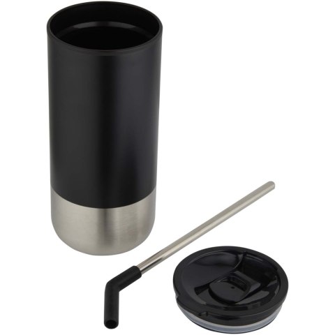 Grayson izolowany kubek z certyfikatem RCS z recyklingu o pojemności 480 ml z silikonową słomką czarny