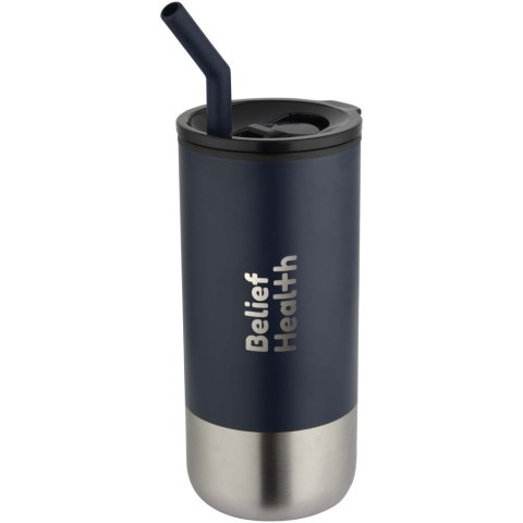 Grayson izolowany kubek z certyfikatem RCS z recyklingu o pojemności 480 ml z silikonową słomką granatowy