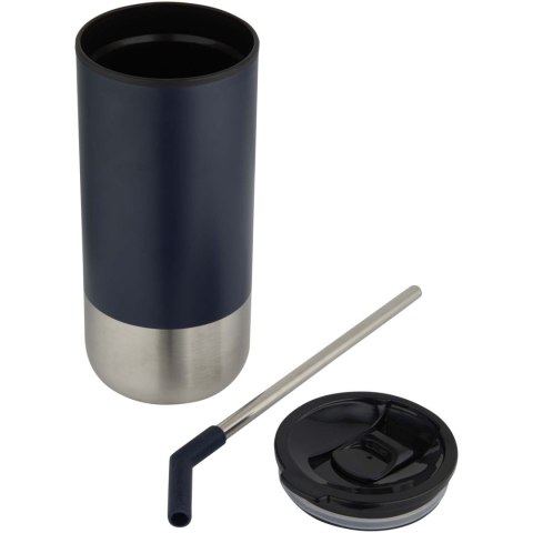 Grayson izolowany kubek z certyfikatem RCS z recyklingu o pojemności 480 ml z silikonową słomką granatowy