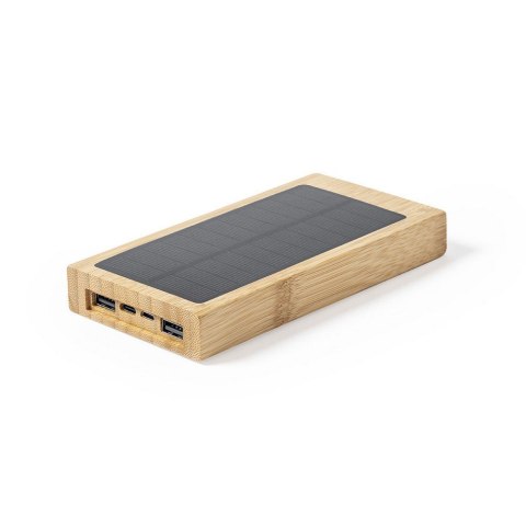 Bambusowy bezprzewodowy power bank 10000 mAh, ładowarka bezprzewodowa 5W, ładowarka słoneczna