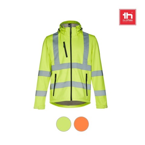 THC ZAGREB WORK. Męska kurtka typu softshell o wysokiej widoczności dla mężczyzn, z odpinanym kapturem
