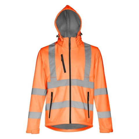 THC ZAGREB WORK. Męska kurtka typu softshell o wysokiej widoczności dla mężczyzn, z odpinanym kapturem