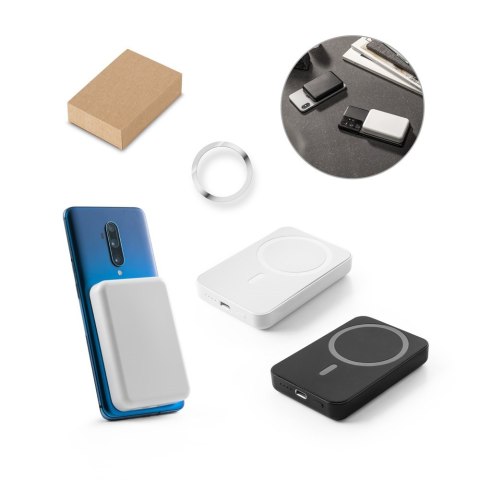 AMPERE. Magnetyczny power bank 5 000 mAh z superszybką ładowarką bezprzewodową 15 W wykonany w 100% z rABS