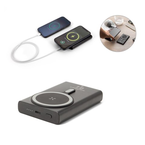 WRIGHT 10. Magnetyczny powerbank z superszybkim ładowaniem z recyklingowanego aluminium i recyklingowanego ABS o pojemności 10 0