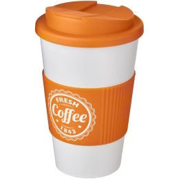 Kubek Americano® 350 ml z uchwytem i pokrywką chroniącą przed rozlaniem biały, pomarańczowy