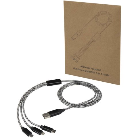 Alphecca - kabel ładujący 5 w 1 wykonany z recyklingowanego aluminium i tworzywa RPET czarny