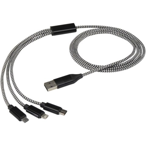 Alphecca - kabel ładujący 5 w 1 wykonany z recyklingowanego aluminium i tworzywa RPET czarny