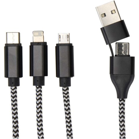 Alphecca - kabel ładujący 5 w 1 wykonany z recyklingowanego aluminium i tworzywa RPET czarny