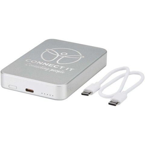 Powerbank Avis 10 000 mAh z recyklingowanego aluminium, z wbudowanym magnesem srebrny