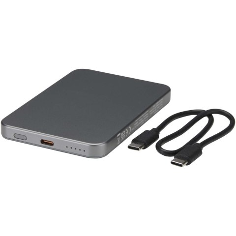 Powerbank Avis 5000 mAh z recyklingowanego aluminium posiadającego certyfikację RCS, z wbudowanym magnesem metaliczny