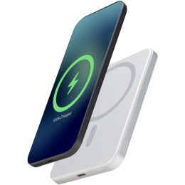 Powerbank Avis 5000 mAh z recyklingowanego aluminium posiadającego certyfikację RCS, z wbudowanym magnesem srebrny