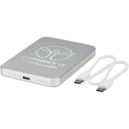 Powerbank Avis 5000 mAh z recyklingowanego aluminium posiadającego certyfikację RCS, z wbudowanym magnesem srebrny