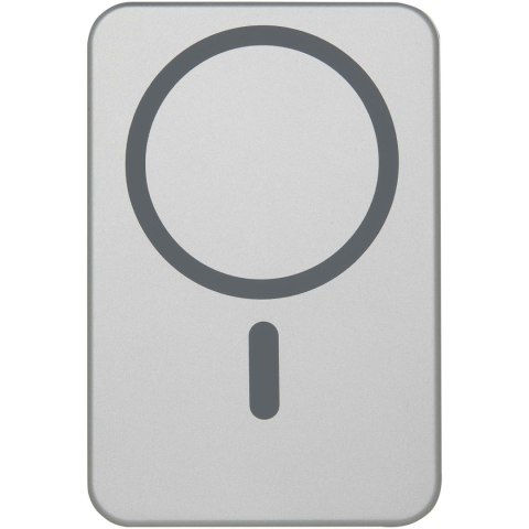 Powerbank Avis 5000 mAh z recyklingowanego aluminium posiadającego certyfikację RCS, z wbudowanym magnesem srebrny