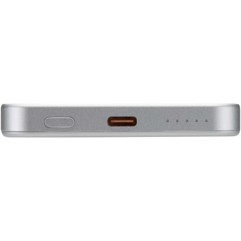 Powerbank Avis 5000 mAh z recyklingowanego aluminium posiadającego certyfikację RCS, z wbudowanym magnesem srebrny