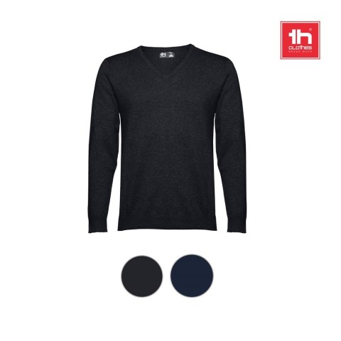 THC MILAN. Męski sweter V-neck z bawełny i poliamidu