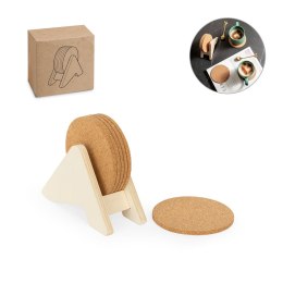 PLYCORK. Stojak ze sklejki z 6 korkowymi podstawkami