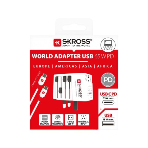 SKROSS® MUV AC65PD - uniwersalna przejściówka z kablem USB-C biały (12462001)