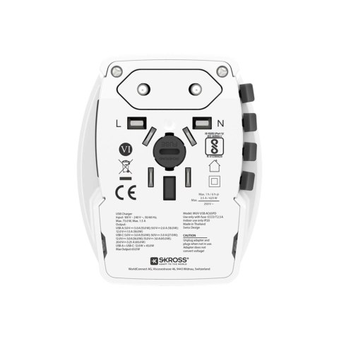 SKROSS® MUV AC65PD - uniwersalna przejściówka z kablem USB-C biały (12462001)