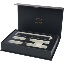 Parker IM Essentials - elegancki zestaw piśmienniczy: pióro i długopis, kolor srebrny czarny (10801590)