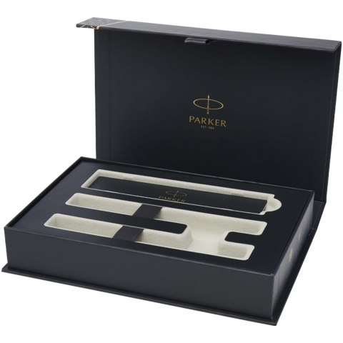 Parker IM Essentials - elegancki zestaw piśmienniczy: pióro i długopis, kolor srebrny czarny (10801590)